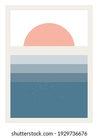 Abstract  sunrise or sunset  wall art poster. Modern artwork in scandinavian nordic style . Inspired by mid century modern design. Vector background with isolated texture and simple geometric shape