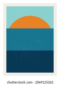 Abstract  sunrise or sunset  wall art poster. Modern artwork in scandinavian nordic style . Inspired by mid century modern design. Vector background with isolated texture and simple geometric shape