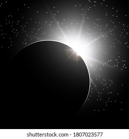 Abstract sunrise for wallpaper. Technology design. Earth planet. Natural background. Night scene. Universe. Infinity Space with Nebula and Star Light. Cosmos. Shining Background. Vector illustration.