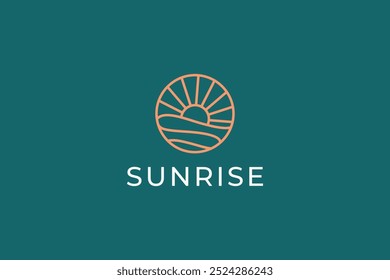 Abstrakte Sonnenaufgang Welle Ozean Illustration Logo Badge Minimalistisches Konzept Marke Identität