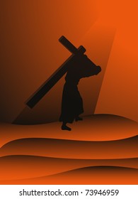 abstract sunset background with jesus holding cross