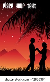 abstract sunset background with romantic couple in garden