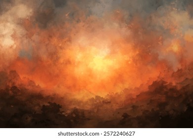 Abstract sunset background, warm color palette, dramatic clouds, artistic landscape, vibrant orange hues, atmospheric texture.