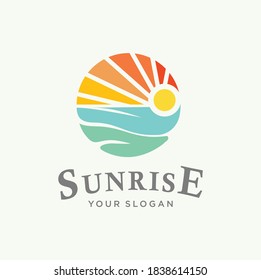 Abstract Sunset beach logo Landscape design Template Vector illustration. summer Wave sun Logo Sign Design Icon 