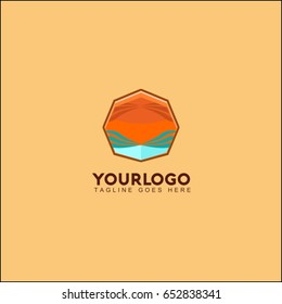 Abstract sunset beach and sea logo template