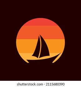 abstract sunset with boat logo design, vector graphic symbol icon illustration