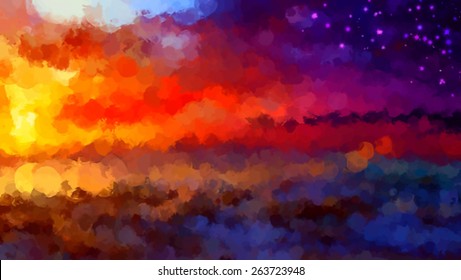 Abstract sunset brush strokes background. Vector version