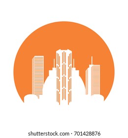abstract sunset cityscape vector  illustration.skyline in circle frame