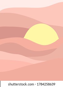 Abstract sunset, design element.  Mid century modern minimalist art. Can be used for wall art, prints, posters, wallpapers, fabric, wrap paper, stationery, rsvp cards, web bakgrounds