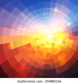 Abstract sunset effect technology concentric mosaic vector background