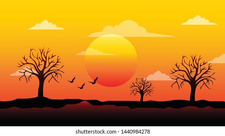 Abstract Sunset Evening Landscape Background