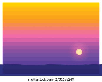 Abstract sunset gradient with vibrant yellow, orange, pink, and purple hues, modern digital art style with halftone texture, serene mood