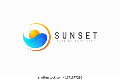 Abstract Sunset logo Design with Wave and Sun Shape Combination, Usable For Business, Community, Industrial, Foundation, Travel, Transportation, Services Company