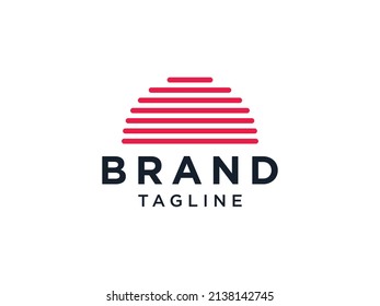 Abstract Sunset Logo. Geometric Lines Half of Sun with Colors and Red White Style isolated on White Background. Flat Vector Logo Design Template Element for Nature and Vacation Logos.
