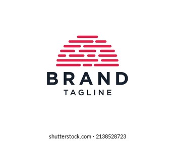 Abstract Sunset Logo. Geometric Lines Half of Sun with Colors and Red White Style isolated on White Background. Flat Vector Logo Design Template Element for Nature and Vacation Logos.
