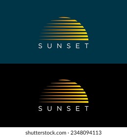 Abstract Sunset Logo. Geometric Lines Half of Sun with Colors. Flat Vector Logo Design Template Element for Nature and Vacation Logos.