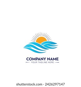 Logo de Sunset. Estilo geométrico aislado sobre fondo doble. Elemento de plantilla de diseño de logotipo de vector plano para logotipos de naturaleza y vacaciones.