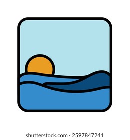 Abstract Sunset Over Ocean Waves Illustration