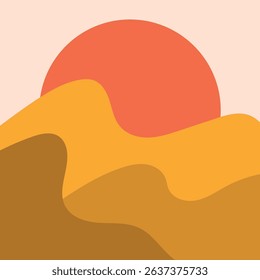 Abstract Sunset Over Rolling Hills Vector Illustration. Abstract vector illustration showcasing a vibrant sunset casting warm hues over rolling hills. 