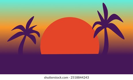 Fundo do pôr do sol abstrato com silhuetas de palmeira