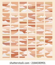 abstract sunset sky with clouds mid century modern template vector set