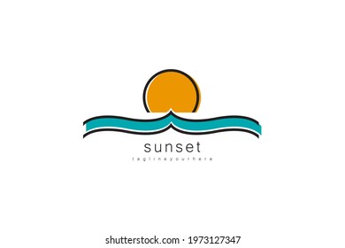 Abstract Sunset Or Sunrise logo. Circular Sun and Sea Wave Logo. Flat Vector Logo Design Template Element.