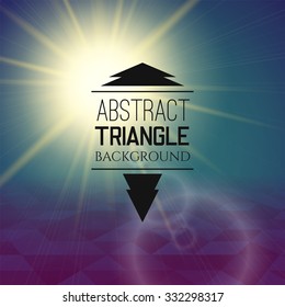 Abstract sunset with triangle field, perspetive pattern in sunny fog, geometrical vibrant multicolored vector background illustration