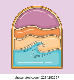 Abstract sunset view illustration vector graphic. Perfect for spring or summer.