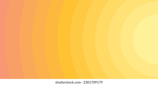 Abstract sunshine geometric background.Yellow to orange gradient of curved stripes. Summer banner. Great for cover, social media, wallpapers, web, brochure