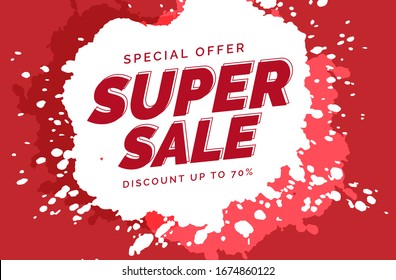 abstract super sale brush sale banner on red color background