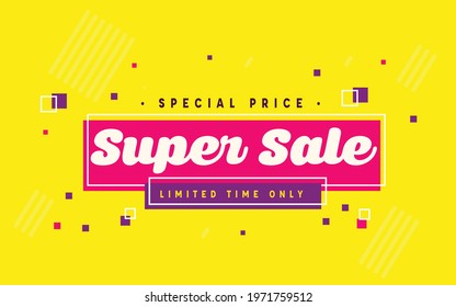 Abstract super sale promotion banner template in colors yellow, pink and purple with elements.eps
