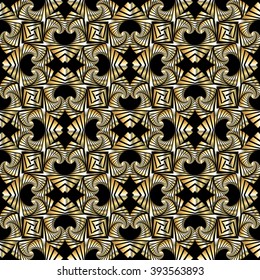 Abstract superior seamless pattern with golden decorative ornament on black background