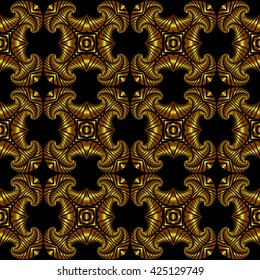 Abstract superior seamless pattern with golden decorative ornament on black background