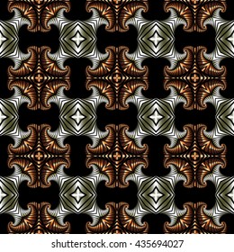 Abstract superior seamless pattern with polished silver and titanium decorative elements on black background