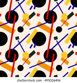 Abstract suprematism composition on beige background, seamless pattern