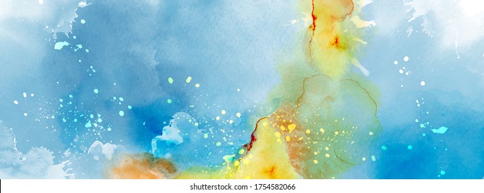 Abstract surface bright colorful of splash watercolor. Artistic stain hand-painted vector used as being in the decorative design of background, brochure, poster, card, cover or banner.