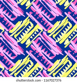 Abstract surface design seamless rough grunge pattern, modern design template.Trendy painted style texture, poster with different doodle elements.Urban bright youth textiles sample