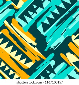 Abstract Surface Design Seamless Rough Grunge Pattern, Modern Design Template.Trendy Painted Style Texture, Poster With Different Doodle Elements.Urban Bright Youth Textiles Sample