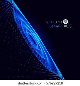 Abstract surface ripple wave in space. Signal radiation.  Vector illustration.