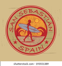 Abstract surfer stamp or sign, vector illustration