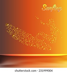 Abstract surfer from water drops over sea background