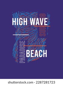 Abstrakter Surfing High Wave Typografie Linie handgezeichnet Hintergrund Paradies Strand Vektorgrafik Shirt Design