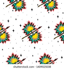 Abstract surreal dragonfly in painting pattern. Hand drawn colorful tropical background with psychedelic theme on white background