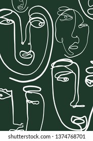 Abstract surreal face art one line continuous drawing. Fashion portrait. Hand drawn vector doddle sketch. Minimal poster. Contemporary trendy design for placards, flyers, invitations. 