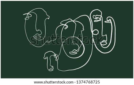 Abstract surreal face art one line continuous drawing. Fashion portrait. Hand drawn vector doddle sketch. Minimal poster. Contemporary trendy design for placards, flyers, invitations. 