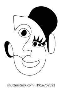 Abstract surreal face continuous one line drawing Trendy Portrait doodle ink drawing abstract face minimalistic style One line drawing Modern line art Vector illustration