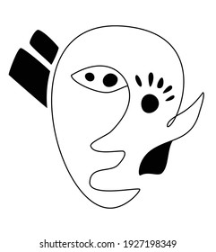 Abstract surreal face continuous one line drawing Trendy Portrait doodle ink drawing abstract face minimalistic style One line drawing Modern line art Vector illustration