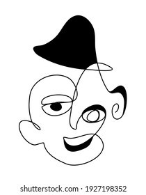 Abstract surreal face continuous one line drawing Trendy Portrait doodle ink drawing abstract face minimalistic style One line drawing Modern line art Vector illustration