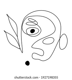 Abstract surreal face continuous one line drawing Trendy Portrait doodle ink drawing abstract face minimalistic style One line drawing Modern line art Vector illustration