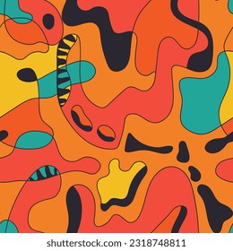 Abstract surreal seamless colorful artwork with hand drawn patterns